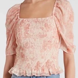 EXPRESS Floral Puff Sleeve Smocked Top